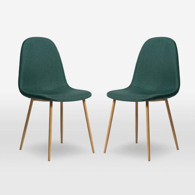 ASTERIA Dining Chairs Set of 2 Upholstered Linen Fabric Dark Green Wood Legs