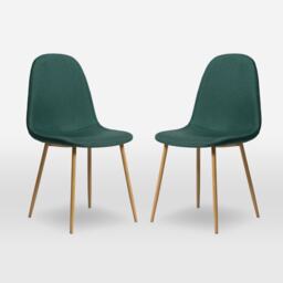 ASTERIA Dining Chairs Set of 2 Upholstered Linen Fabric Dark Green Wood Legs