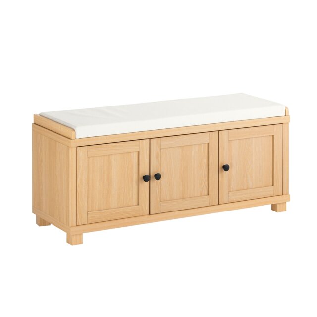 SoBuy Shoe Storage Bench with Cushioned Seat, Light Oak, 40.9x13.8x18.5 in, 22.5 kg - FSR188-N