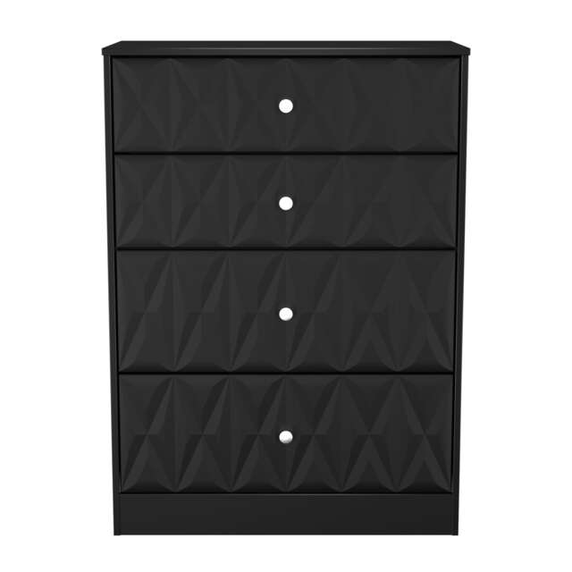 Memphis 4 Drawer Deep Chest of Drawers in Deep Black & Black Matt (Ready Assembled) Black Deep Black & Black Matt