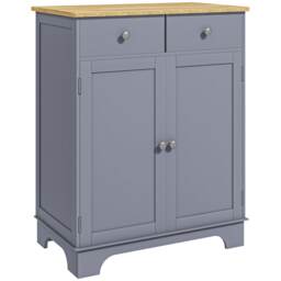HOMCOM Rubber Wood Top Kitchen Side Cabinet with Adjustable Shelf, Grey