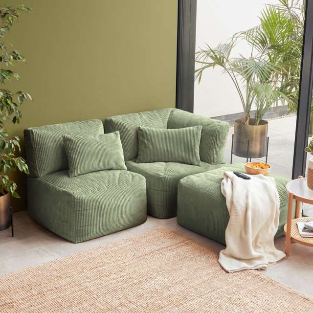3pcs icon Noa, 1x Corner, 1x Recliner, 1x Slab, Jumbo Cord Sage Green