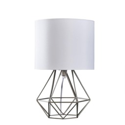 ValueLights Angus Brushed Chrome Metal Cage Table Lamp White Shade