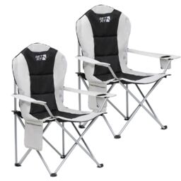 Get Fit Premium Folding Camping Chair - Thick Padded With Magazine Pocket, Cup Holder & Carry Bag - Lightweight 3Kg - Capacity 130Kg - 2 Pack Grey Black / Grey 2