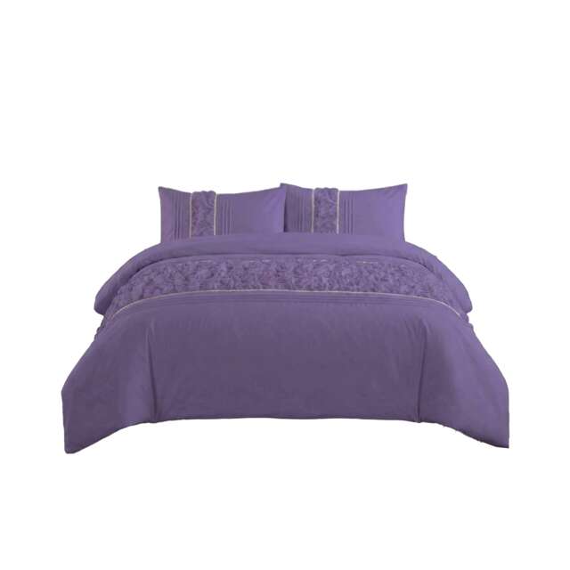 Ruffle Design Duvet Cover Soft Elegant Bedding Set with Pillowcases Purple Lilac Single