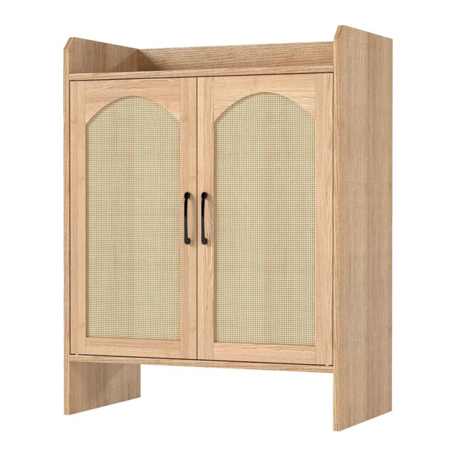 Levede Shoe Cabinet 5-Layer Rattan Double Wooden Doors White Entrance Storage