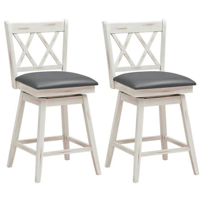COSTWAY 66cm Set of 2 Bar Stools Counter Height Chair White White