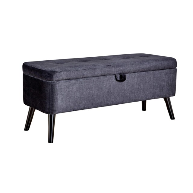 Ottoman Box Velvet Fabric Hidden Storage Wooden Legs Home Living Black Black