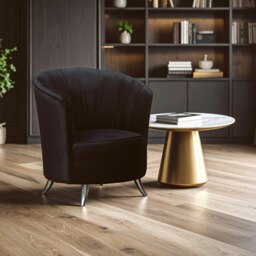 Orsina Black Tub Chair, Stylish Office Chair, Classy Velvet Chair, Round Velvet Upholstery Chair for Lounge
