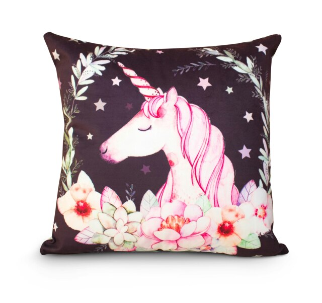 Colourful Unicorn Printed Cushion - 43cm x 43cm Multi Unicorn Reef