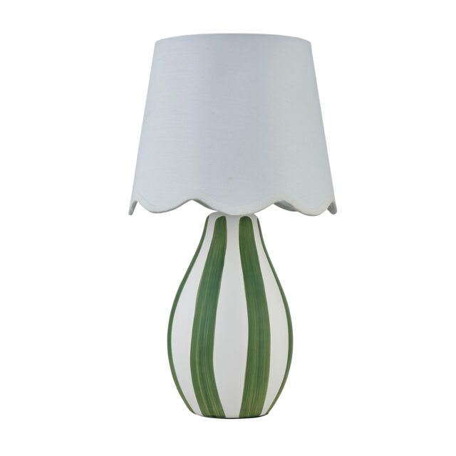 Connie - Green and White Stripe Ceramic Table Lamp with Scallop Shade