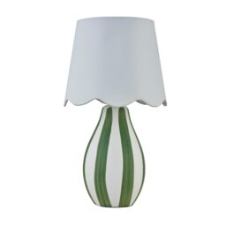 Connie - Green and White Stripe Ceramic Table Lamp with Scallop Shade
