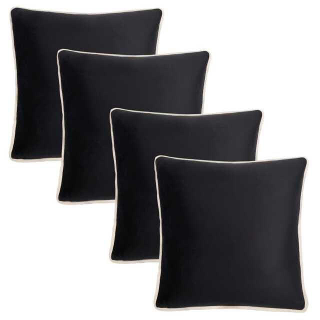 OHS 4 x Matte Velvet Piped Edge Cushion Covers, 45x45cm - Black Black 45x45cm 4