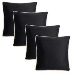 OHS 4 x Matte Velvet Piped Edge Cushion Covers, 45x45cm - Black Black 45x45cm 4