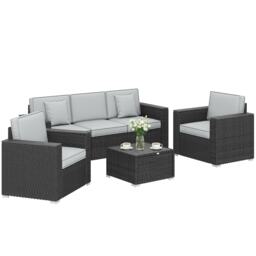 Outsunny Rattan Garden Furniture Set with Wide Armrests, Cushions, Dark Grey Grey Dark Grey 198 x 66 x 70 cm (sofa)