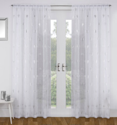"Birch White Metallic Tree Print Linen-Look Voile Panel - Pair 140 x 229cm (55x90"")"