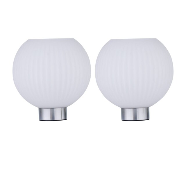 Set of 2 Betchley - Battery Operated Chrome Lamp with White Glass Chrome White Medium 2