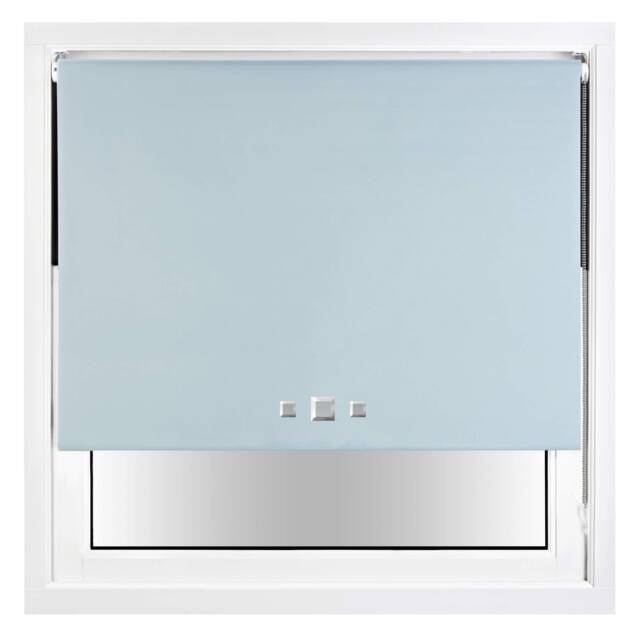 FURNISHED Blackout Roller Blind with Triple Square Eyelets Easy Fit Window Shade Blue Duck Egg Blue (W) 50cm x (L) 165cm