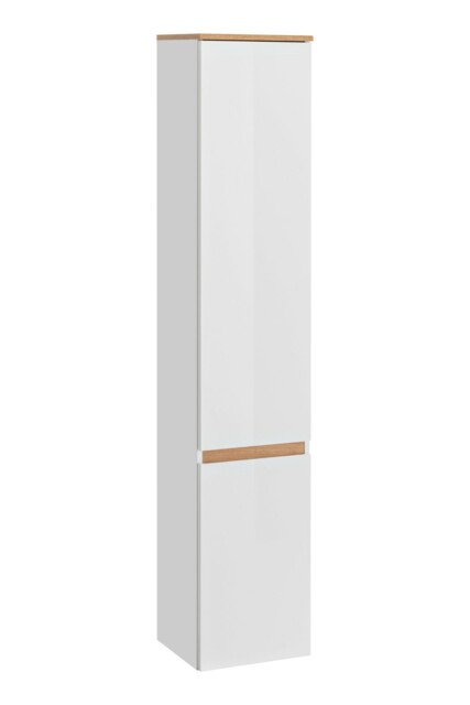Wall Hung Bathroom Furniture Set with Countertop Vanity Unit Basin and Tallboy Cabinet White Gloss Oak Scandi Plat