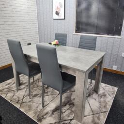 Modern Grey Dining Table Set with 4 Grey Faux Leather Chairs - Dining Room Furniture