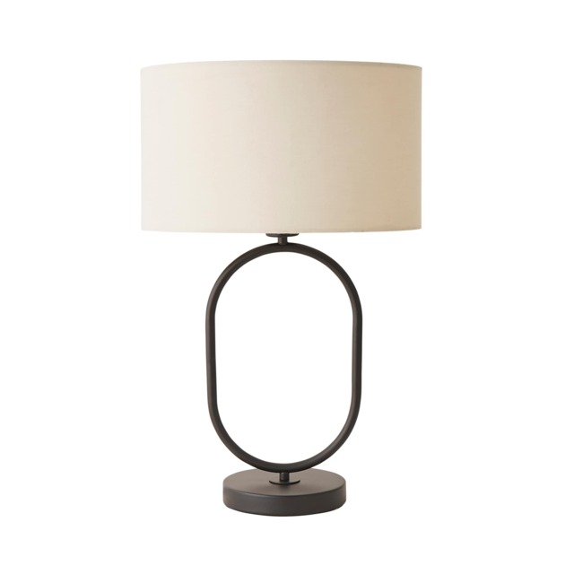 ValueLights Antonia Matte Black Oval Table Lamp Cream Shade and Bulb