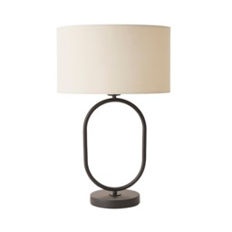 ValueLights Antonia Matte Black Oval Table Lamp Cream Shade and Bulb