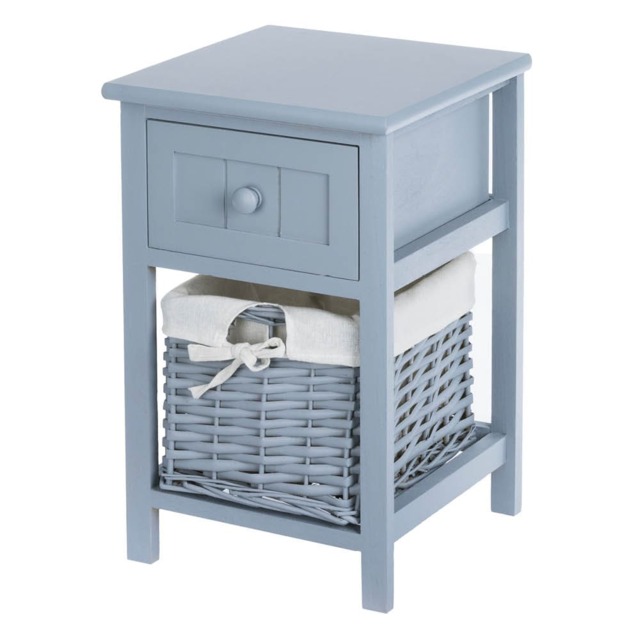 Wicker 1-tier Bedside Table Unit Grey