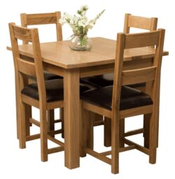 Oslo 90 x 90 cm Oak Small Dining Table and 4 Lincoln Oak Chairs Brown Brown