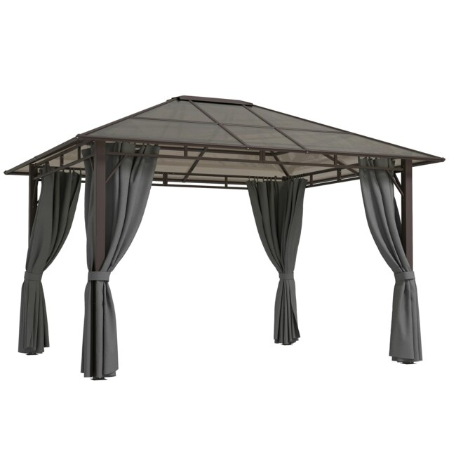 Outsunny 3.6x3(m) Hardtop Gazebo Garden Pavilion w/ Polycarbonate Roof, Grey Grey Dark Grey 1