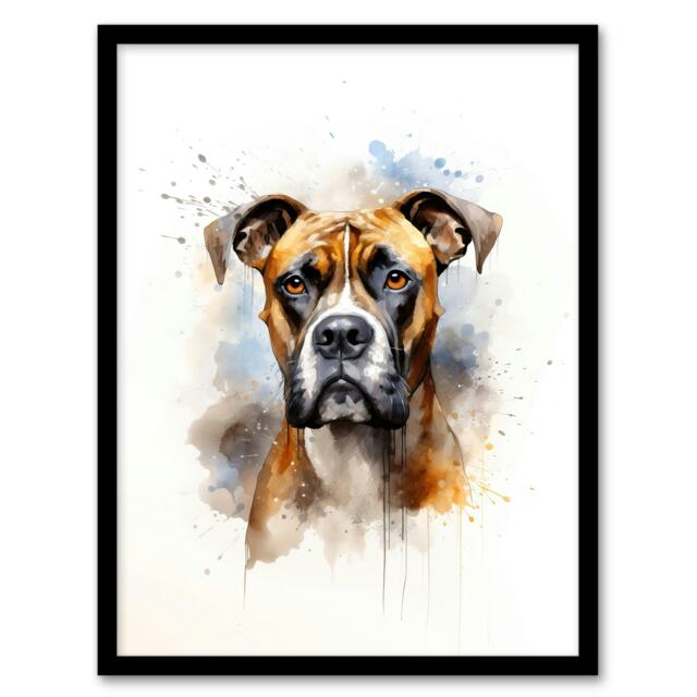 Brindle Boxer Dog Lovers Gift Watercolour Pet Black Framed Wall Art Print A4