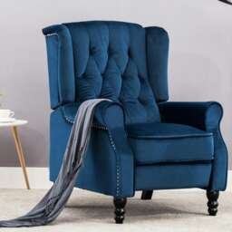 Althorpe Wing Back Recliner Button Back Fireside Velvet Chair (Midnight Blue)