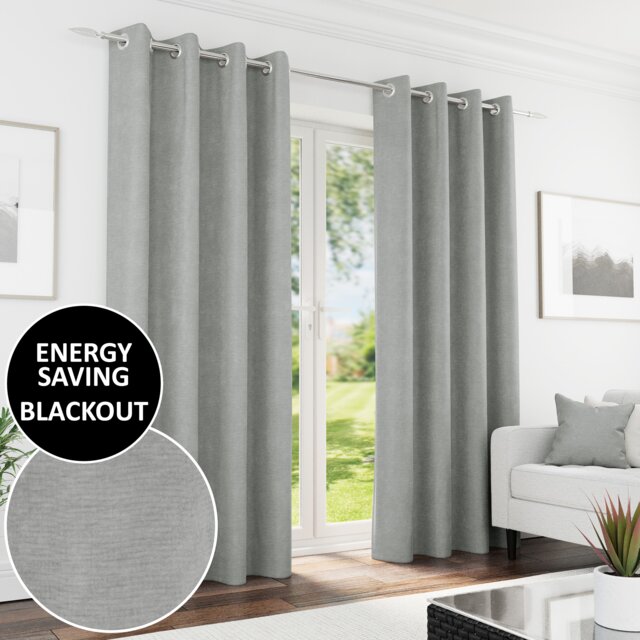 Enhanced Living Knightsbridge Blackout, Thermal Grey Curtains with Eyelet Header (PAIR) - 46x54 inch (117x137cm)