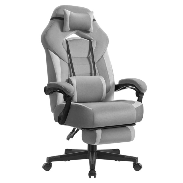 Ergonomic Gaming Chair with Footrest, Adjustable Headrest and Lumbar Support for Office or Gaming, Slate Grey and Dove Grey