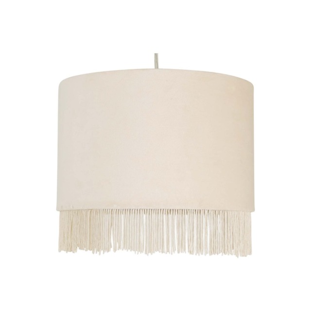 Fringed - Off White 23cm Fringed Velvet Pendant Shade White Medium 1