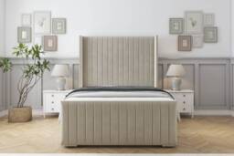 "Sloomy Marlborough Cream Plush Bed Frame With Mattress With 50"" Upholstered Wingback Headboard 4' Small Double"