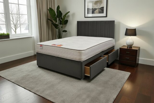 "SKY Plush Bed Set With Mattress, 2 Drawers Same Side & 24""Headboard"