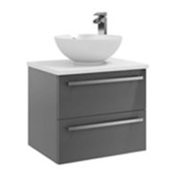 Bathroom 2-Drawer Wall Hung Vanity Unit with Sit-On Basin and Worktop 600mm Wide - Storm Grey Gloss - Brassware Not Included Grey Grey 1