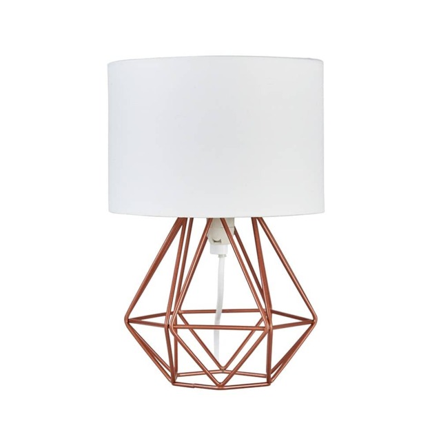 ValueLights Angus Copper Metal Basket Cage Table Lamp White Shade and Bulb
