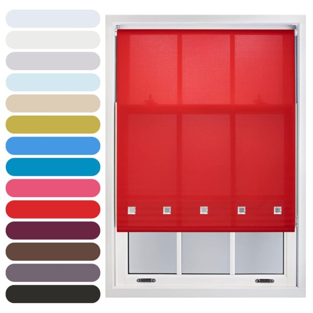 FURNISHED Roller Blinds Daylight Square Eyelet Light Filtering Easy Fit Trimmable Window Shade Red Red