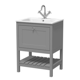 Balterley Coppenhall Contemporary 1 Drawer Floor Standing Vanity Unit with Stone Basin, Cool Grey, 600mm