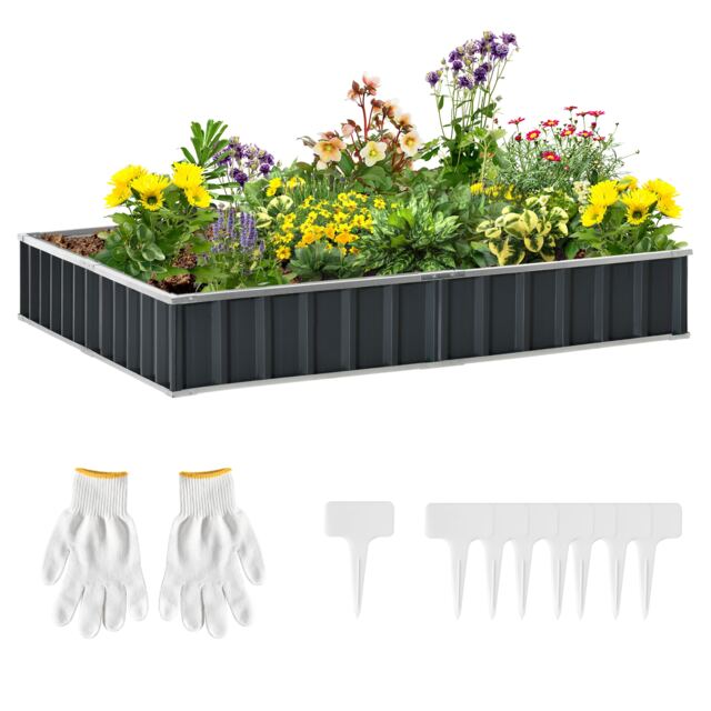 Outsunny Metal Raised Garden Bed No Bottom DIY Large Planter Box Gloves