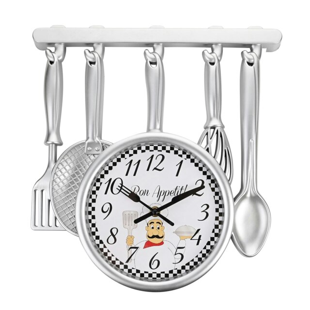 Hometime Kitchen Utensil Style Wall Clock 35cm Silver