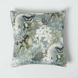 Homescapes Floral Butterfly Garden Grey Velvet Filled Cushion - 46 x 46 cm Grey Grey, Black 1