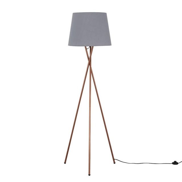 ValueLights Camden Copper Tripod Floor Lamp Grey Taper Shade and Bulb