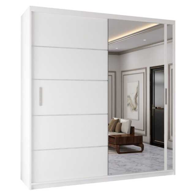 Sliding Wardrobes 4u Modern Sliding Door Wardrobe with Full Mirror 120cm, 150cm, 180cm and 203cm White, Black, Grey & Oak White 203cm