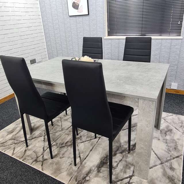 Stone Grey Effect Dining Table Set with 4 Black Chairs Modern Dining Room Furniture Black One Size 5