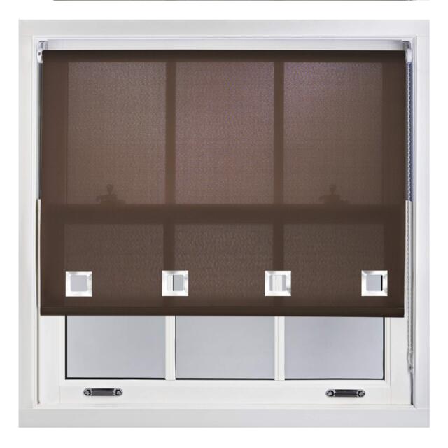FURNISHED Daylight Roller Blinds with Large Eyelets Cut to Size Sheer Fabric Brown Mocha (W) 180cm x (L) 210cm