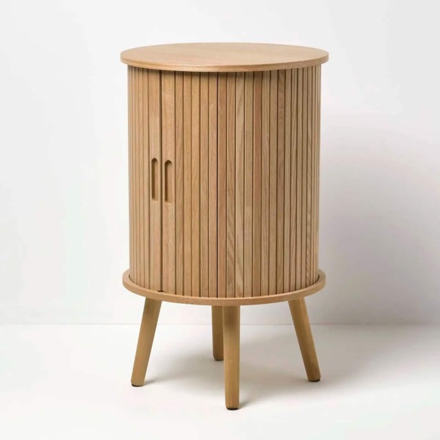 Homescapes Modern Side Table, Round Cabinet with Sliding Tambour Doors, 65cm