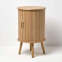 Homescapes Modern Side Table, Round Cabinet with Sliding Tambour Doors, 65cm