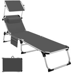 Aurelie aluminum sun lounger, upholstered, foldable Grey grey 1